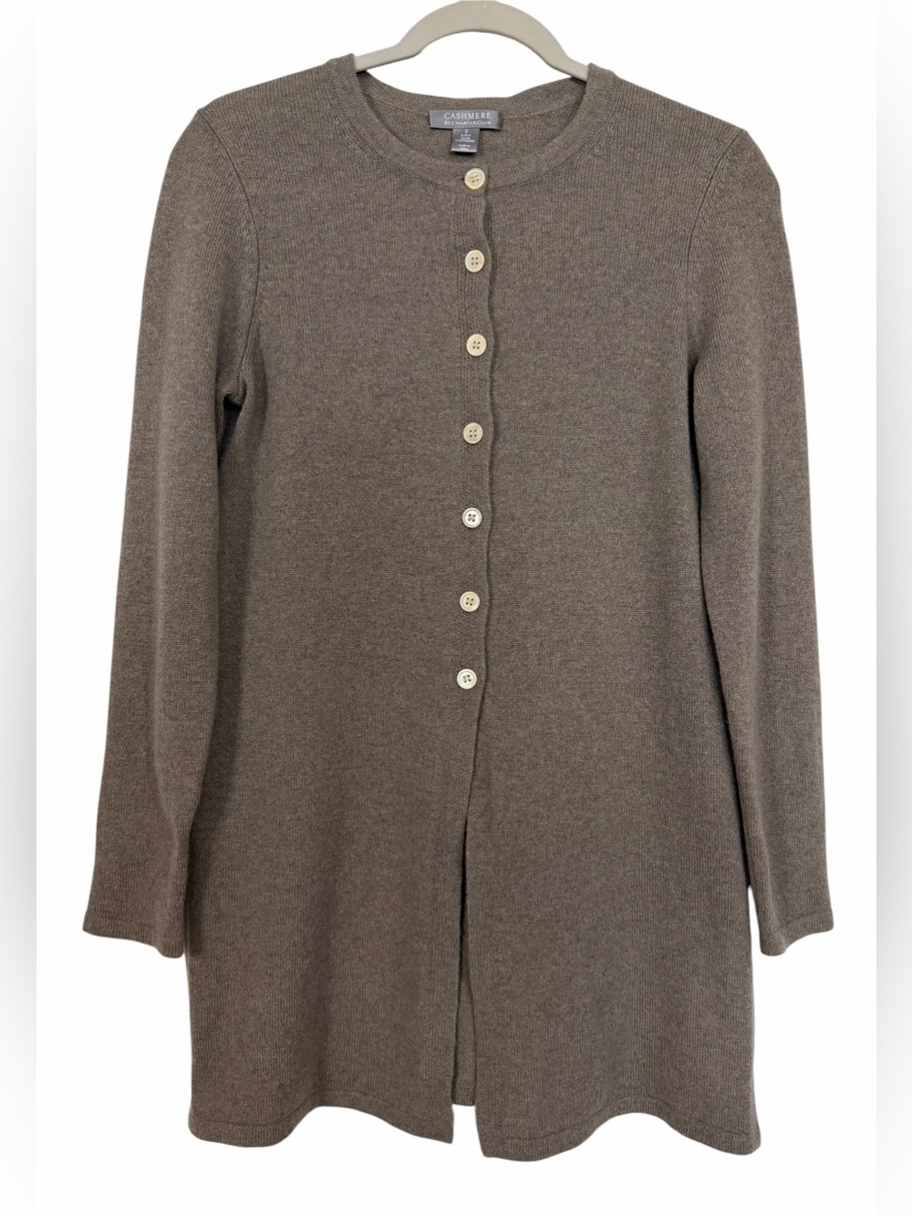 Charter Club 100% Cashmere Longline Cardigan Taupe Size Size Small